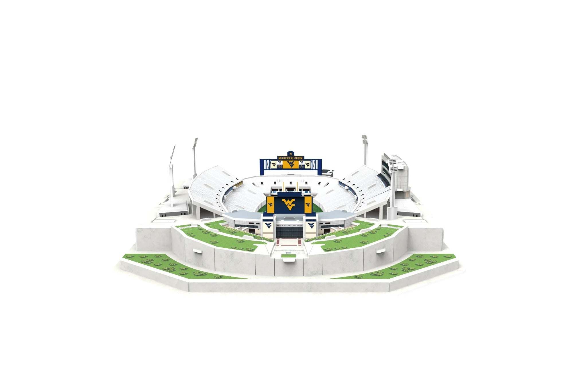 3D 120-piece replica puzzle of West Virginia Milan Puskar Stadium in Mountaineer colors