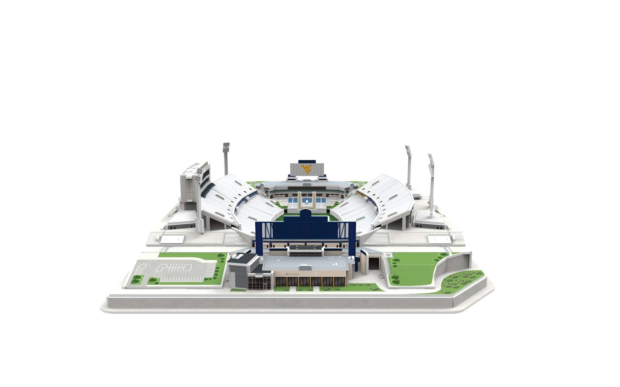3D replica puzzle of West Virginia Milan Puskar Stadium with 120 pieces in Old Gold and Blue