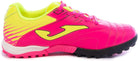 Joma Toledo Junior Turf Soccer Shoes for young players, pink and yellow design with rubber outsole.